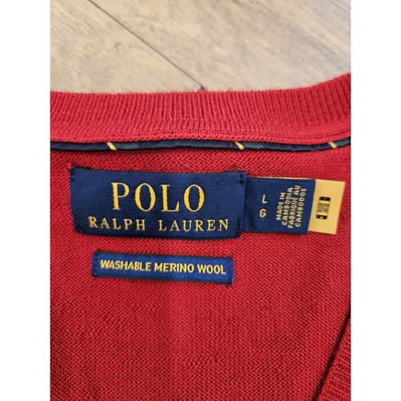 Polo Ralph Lauren Sweater Men Sz L Fine Merino Wool Red Long Sleeve Lightweight - Picture 3 of 6